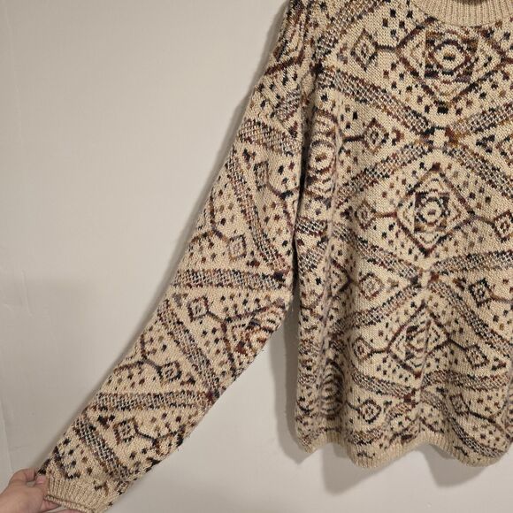 Vintage 90s Sweater Mohair Wool Blend Large Mock Neck Knit Multi Moroccan Patter - Picture 3 of 10